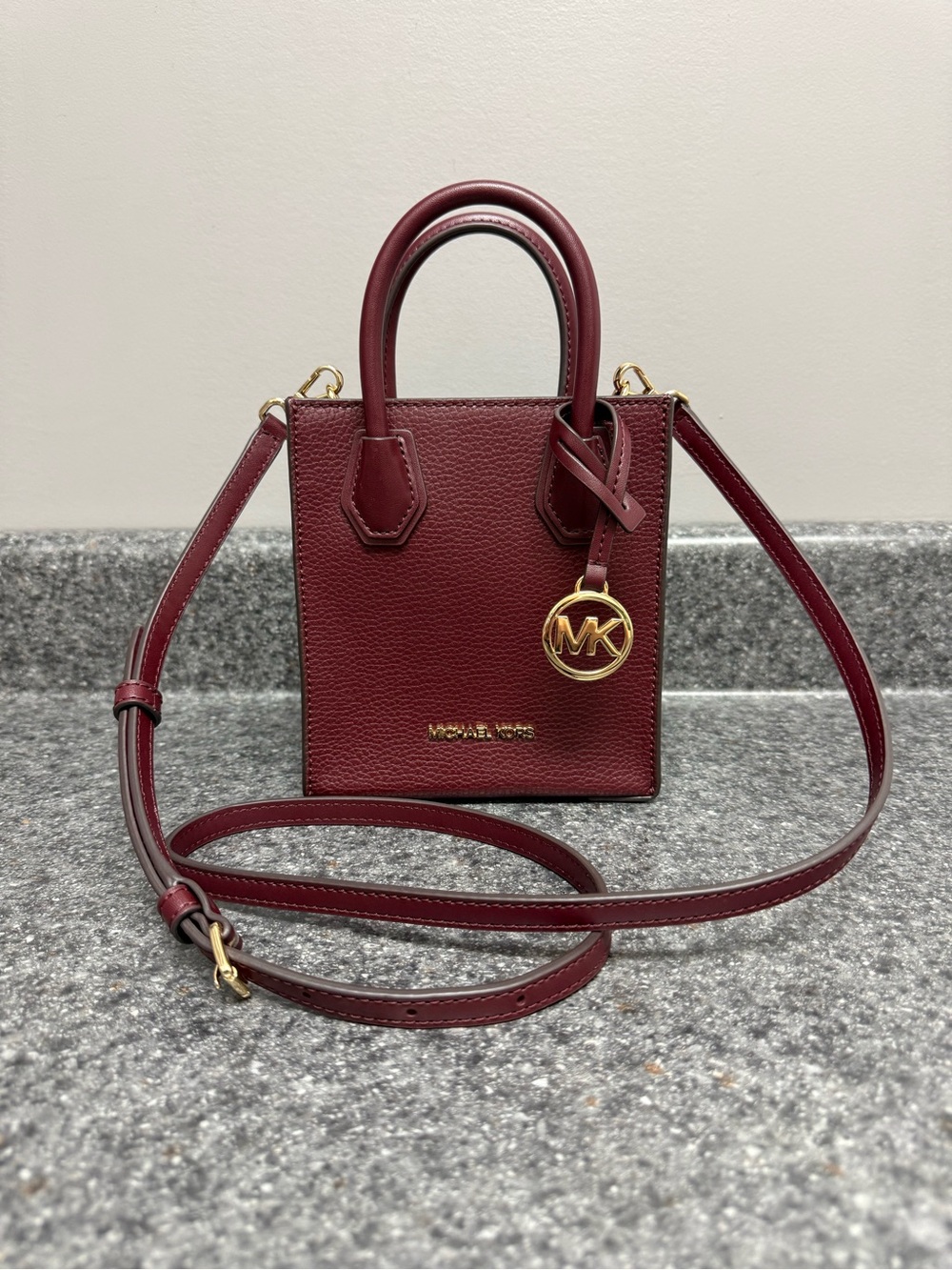 NWOT Michael Kors Mercer Extra-Small Pebbled Leather Crossbody Bag Burgundy